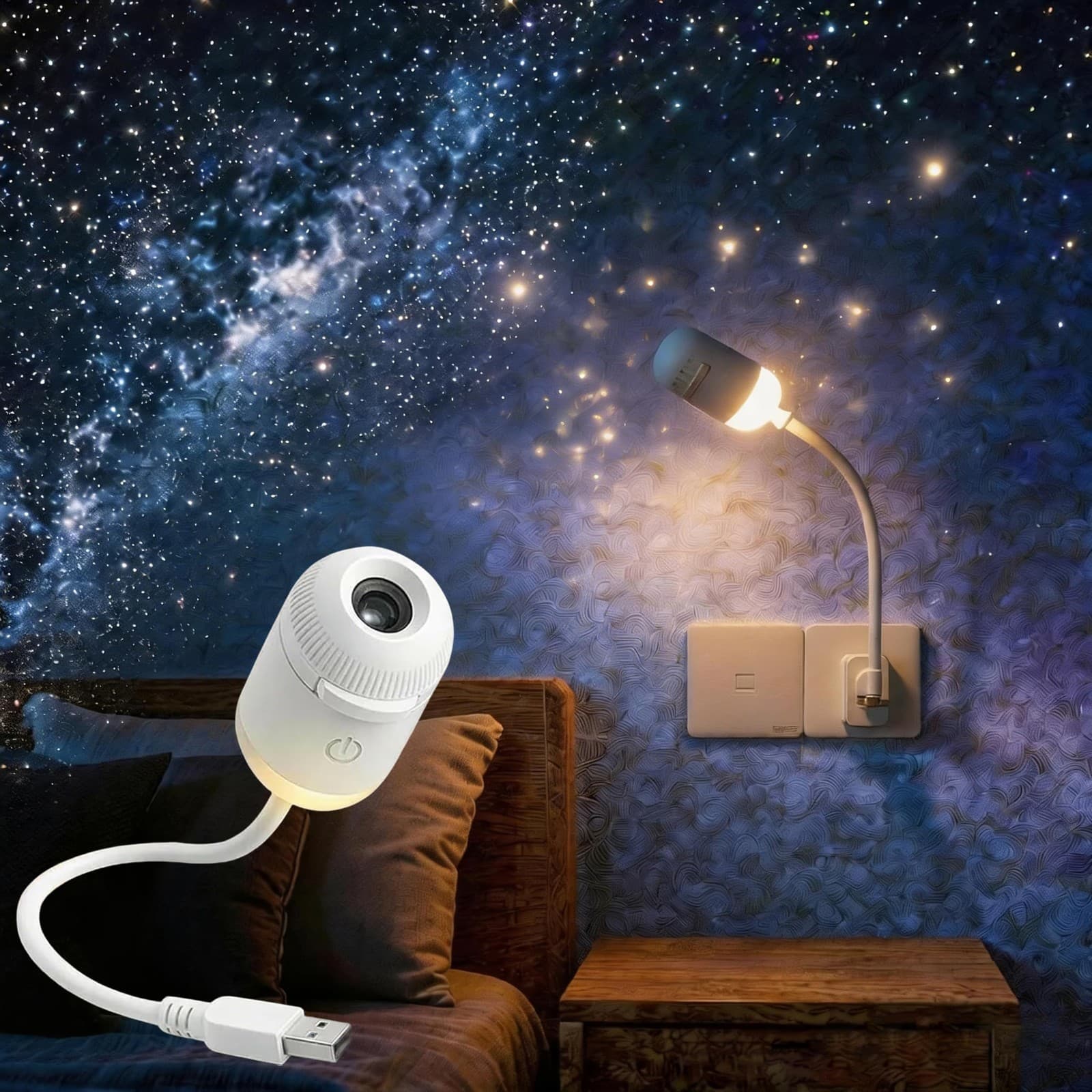 Galaxy Star Projector 2-in-1 — Night Light with 12 Films, USB for Bedroom