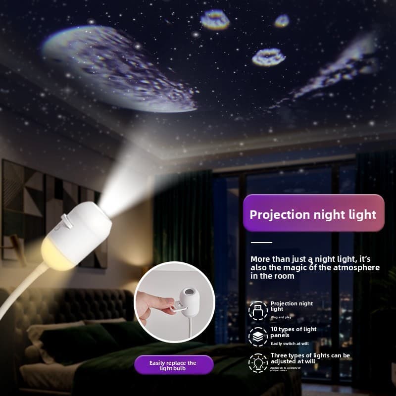 Galaxy Projector Wall Mounted — Starry Sky Night Light, USB for Bedroom